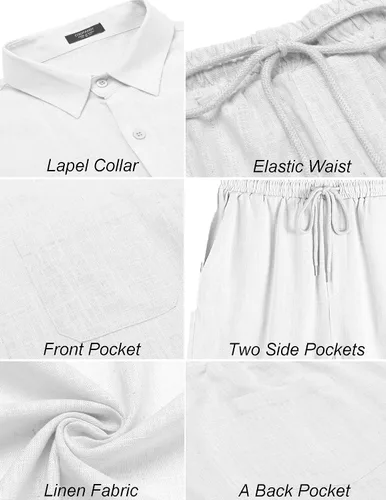 Miniatura 4 de COOFANDY Men 2 Piece Linen Set Casual Short Sleeve Shirt and Short Beach Set