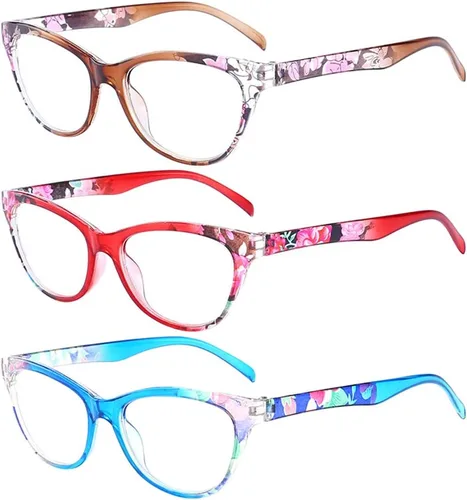 Miniatura 6 de Gafas de lectura (3 unidades), diseño vintage, diseño floral, lentes de lectura para mujeres y hombres, unisex