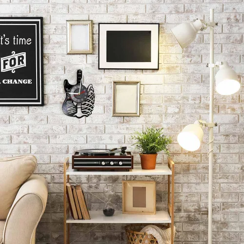 Miniatura 4 de Reloj de pared de guitarra de 12 pulgadas, moderno, decorativo, silencioso, de cuarzo, analógico, sin tictac, funciona con pilas, para amantes