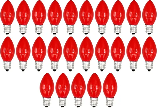 Miniatura 3 de Creative Hobbies® Caja de 25 bombillas, color rojo opaco de cerámica, combustión constante, incandescente de 7 W, base de candelabro C7, ideal