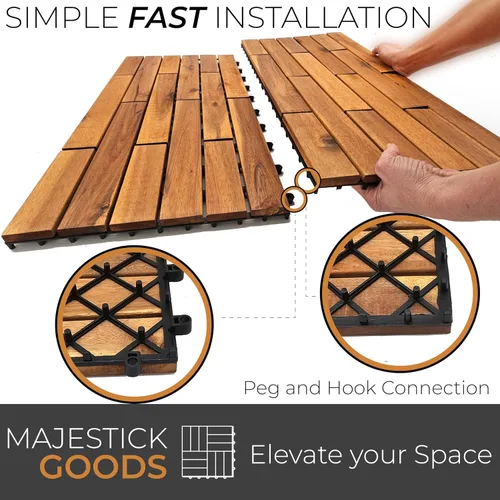 Miniatura 4 de Majestick Goods Azulejos entrelazados de madera de acacia para terraza. Fácil instalación para suelos de patio y pasarelas con drenaje de base