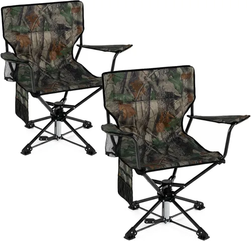 Miniatura 11 de Goplus Silla de caza giratoria de 360°, silla ciega plegable para adultos con portavasos y bolsa de transporte, sillas de camping ligeras y Azul
