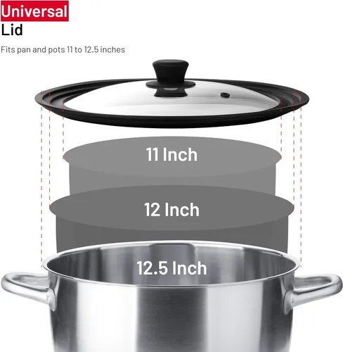 Miniatura 5 de Bezrat Tapas universales para ollas, sartenes y sartenes – Paquete de 2 cubiertas resistentes al calor de vidrio templado con borde de silicona – Se