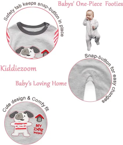 Miniatura 2 de Kiddiezoom Mameluco de una pieza de algodón con pies ajustados para bebés y niños pequeños