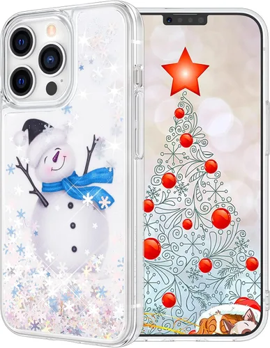 Miniatura 18 de Maxdara Funda de Navidad para iPhone 11, diseño de muñeco de nieve con purpurina líquida brillante cubierta bonita para niñas y niños, 6.1 pulgadas