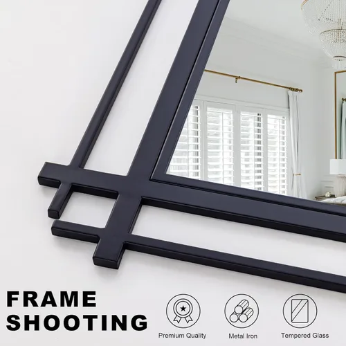 Miniatura 3 de Espejo de baño negro con marco de metal, espejos grandes de sala de estar de 36 x 24 pulgadas para decoración, espejo decorativo moderno