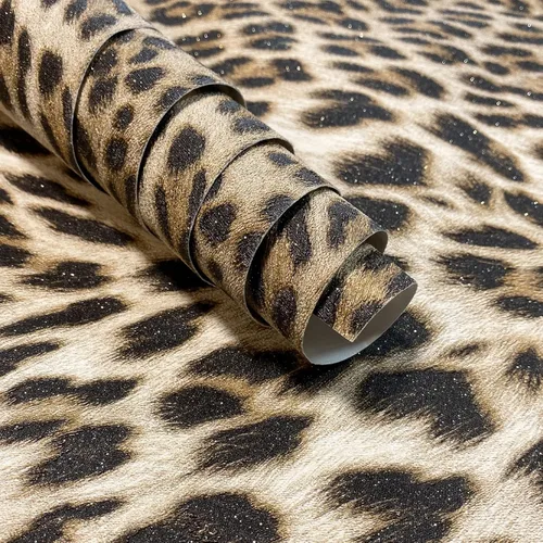 Miniatura 2 de Simon&Siff Papel tapiz con estampado de leopardo de 17.3 pulgadas x 19.7 pies, estampado de guepardo en relieve no pegado con purpurina dorada
