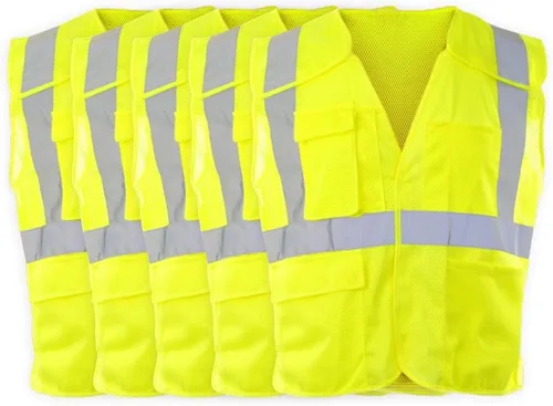J. J. Keller & Associates, Inc. Chaleco de seguridad de alta visibilidad, tipo R Clase 2, paquete de 5, SAFEGEAR Lima