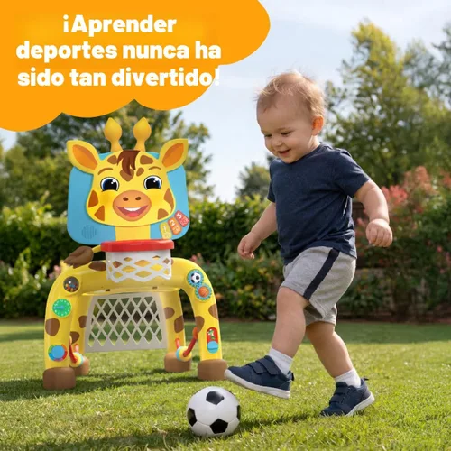 Miniatura 5 de Move2Play, Giraffe - Aro de baloncesto y centro de actividades de portería de fútbol Más de 30 sonidos y canciones + 5 luces Regalo de Jirafa