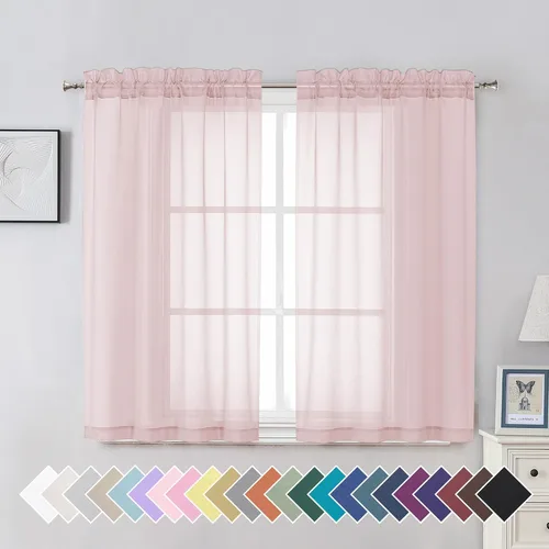 Miniatura 116 de Aiyufeng 2 paneles de cenefa transparente negra de 14 pulgadas de largo, cortinas cortas negras transparentes para dormitorio, cortinas de cocina