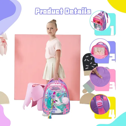 Miniatura 4 de Mochila para niñas de 16 pulgadas, mochilas para niñas para la escuela, mochila de lentejuelas con lonchera para estudiantes de primaria