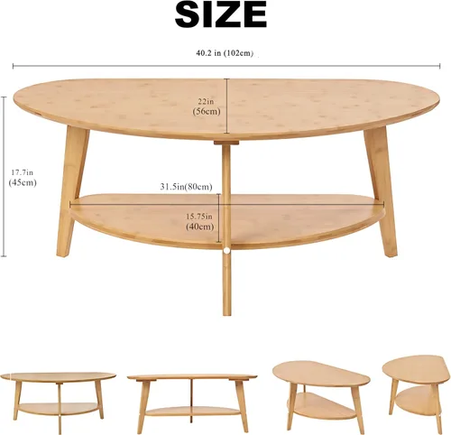 Miniatura 3 de NAVREX Mesa auxiliar moderna de mediados de siglo, mesas de centro ovaladas con almacenamiento para sala de estar, mesa central de madera maciza