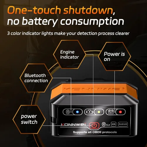 Miniatura 7 de KONNWEI Escáner OBD2 Bluetooth 5.2, herramienta de diagnóstico de escáner de coche inalámbrico para iOS y Android para pruebas de rendimiento