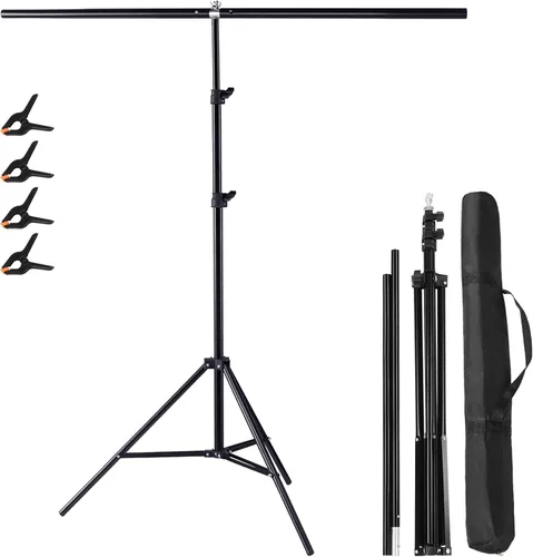 Miniatura 9 de Meking Soporte de fondo para fotos en forma de T, 4 x 6.5 pies/3.9 x 6.6 ft, sistema de soporte de fondo portátil con 2 abrazaderas de resorte
