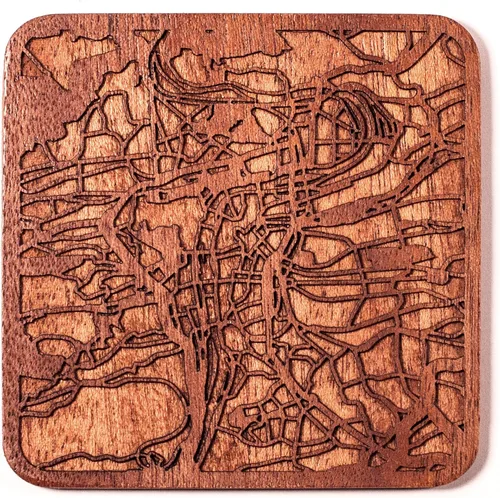 Miniatura 122 de Posavasos Amsterdam Map by O3 Design Studio, 1 pieza, posavasos de madera Sapele con mapa de la ciudad, hecho a mano, varias ciudades opcionales