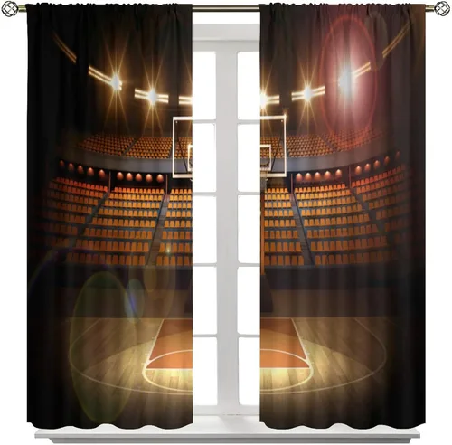 Miniatura 2 de Cortinas opacas de baloncesto, para niños, deportes, baloncesto, estadio, campo, niños, adolescentes, hombres, arte impreso, ventanas, tratamientos