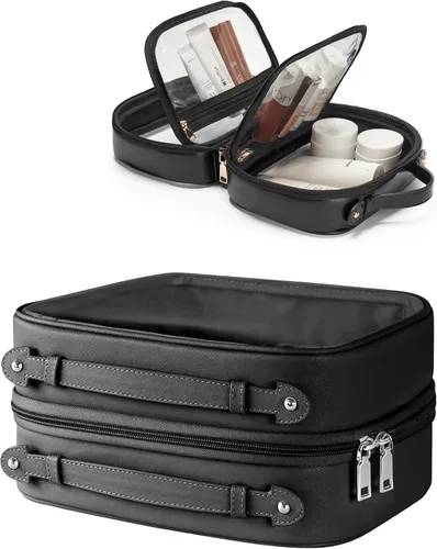 Miniatura 17 de Bolsa de Cosméticos Transparente de Doble Capa Bolsa de Artículos de Tocador de Viaje Estuche de Maquillaje Transparente con 4 Compartimentos, Bolsa