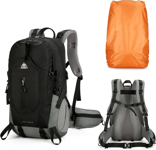 Mochila de senderismo de 40 L para hombres y mujeres, ligera, impermeable, plegable, para campamento, viajes, con cubierta para la lluvia (negro, 40