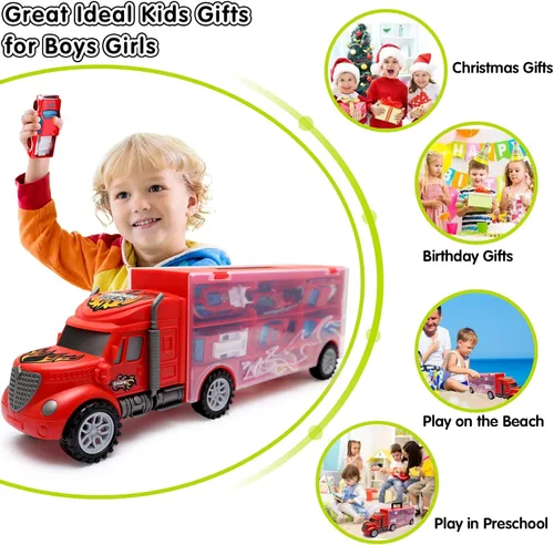 Miniatura 7 de Juguetes para niños de 3 a 4 años, juego de transporte de camiones grandes con 12 vehículos fundidos a presión, camiones, juguetes, autos, regalos