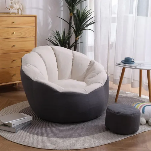 Funda para puf + funda para reposapiés, funda para puf en forma de pétalo (sin frijoles), sofá perezoso para niños, adultos, parejas, silla de puf,