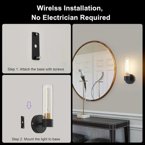 Miniatura 6 de Juego de 2 apliques de pared a pilas, luces de pared inalámbricas con control remoto, lámparas de pared regulables recargables para dormitorio