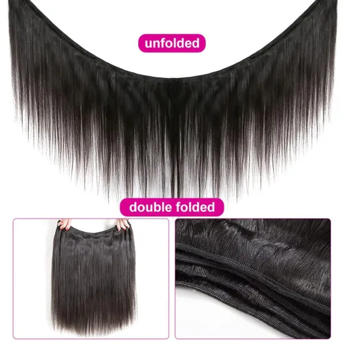Miniatura 4 de Paquetes de pelo lacio brasileño, cabello humano virgen 100% sin procesar, color negro natural, 4 paquetes, 12, 14, 16 y 18 pulgadas