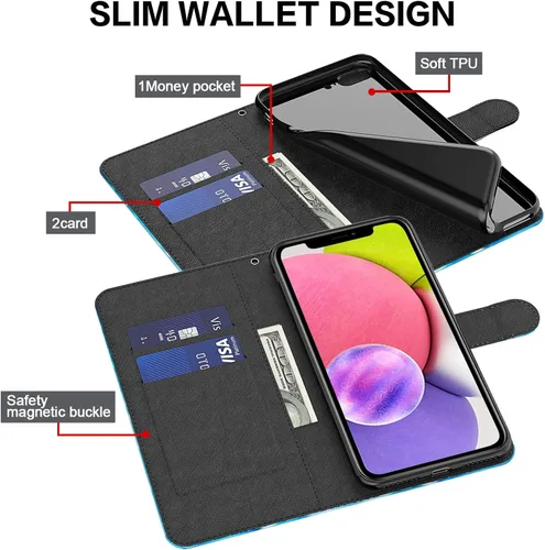 Miniatura 4 de Funda para Samsung Galaxy S22, cartera Flip Folio lindo 3D pintado de dibujos animados PU Funda de cuero PU para niñas mujeres ranuras para tarjetas