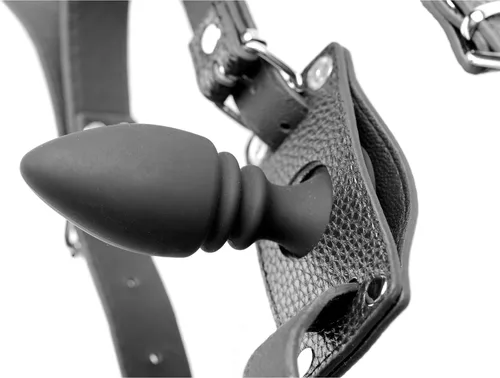 Miniatura 3 de STRICT Arnés de anillo de polla masculina con tapón anal de silicona