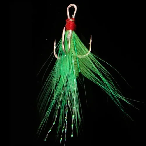 Miniatura 12 de 20 anzuelos de pesca agudos con pluma tamaño de acero inoxidable con púas afiladas triple anzuelo con caja para agua salada y agua dulce 20 plumas