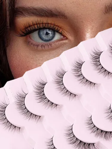 Miniatura 21 de Pestañas postizas naturales de ojo de gato, pestañas falsas Wispy de 14 mm, aspecto natural, banda delgada de 0.1 mm, pestañas postizas de tira 3D