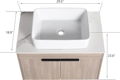 Miniatura 2 de Combinación de tocador de baño de 30 pulgadas con lavabo, moderno tocador flotante montado en la pared con lavabo de cerámica y puerta de cierre