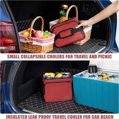 Miniatura 3 de TuErcao Bolsa térmica aislada 6/24 latas plegable a prueba de fugas con lados blandos para el auto, hielera portátil plegable pequeña para playa