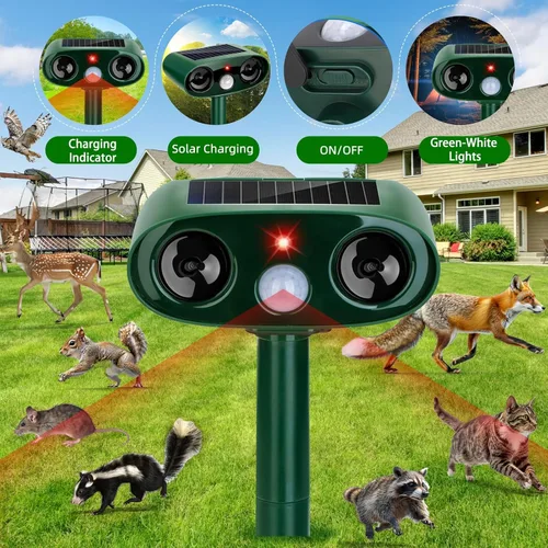 Miniatura 3 de Repelente solar ultrasónico de animales para exteriores, paquete de 4 dispositivos repelentes de ciervos impermeables y disuasorio de gatos