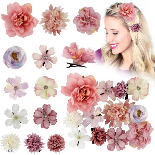 Miniatura 11 de Ahoney 20 pinzas para el cabello con flores tropicales para mujeres y niñas, pasadores de pelo de flores artificiales hawaianas, horquillas de gasa
