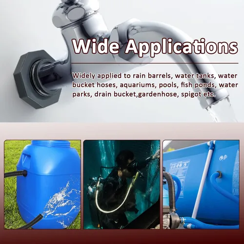 Miniatura 6 de 1 unidad Accesorio de Mamparo NPT2 de PVC, Conector de Tanque de Agua de Plástico de 2 Pulgadas con Rosca Pasante para Barriles de Lluvia, Acuarios