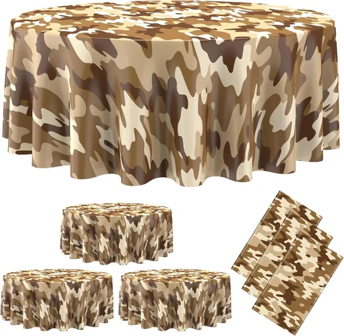 Miniatura 9 de Oudain Mantel de plástico de camuflaje de 3 piezas, mantel redondo de plástico desechable, fundas de mesa temáticas de camuflaje, decoraciones