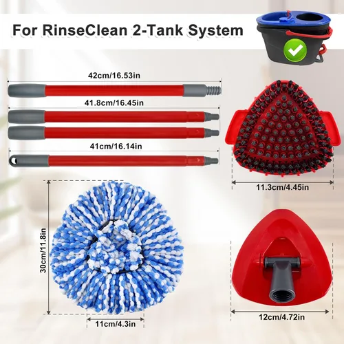 Miniatura 2 de Mango de fregona de repuesto para cabezal de fregona y cepillo de base de trapeador para O Cedar EasyWring sistema de 2 tanques incluye 3 cabezales