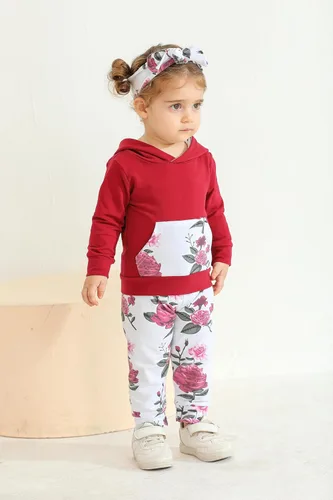 Miniatura 3 de Eghunooy Conjunto de sudadera con capucha floral de manga larga para bebé niña con bolsillo y diadema