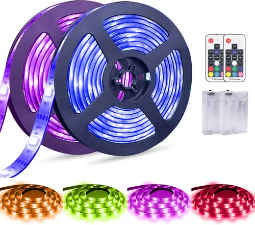 Miniatura 10 de RGB SMD 5050 luces LED en tira a batería con control remoto, impermeable, flexible, lazo de luces LED.