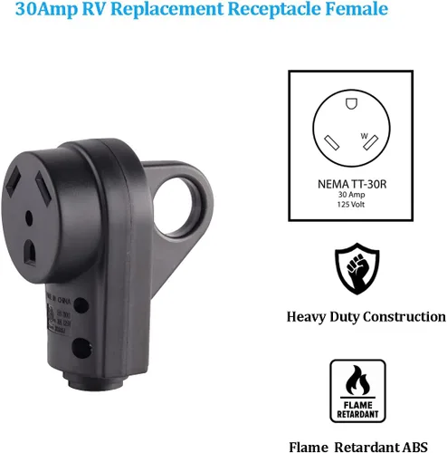 Miniatura 2 de Veepeak Enchufe de reemplazo hembra para RV de 30 amperios TT-30R resistente, conector de extensión de cable de alimentación eléctrica de 3 clavijas