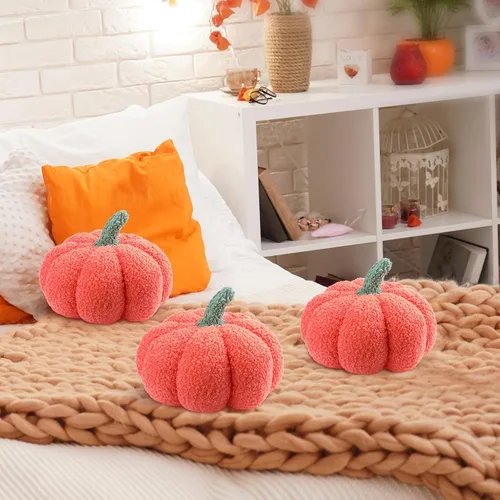 Miniatura 6 de Namalu 3 almohadas de calabaza de Acción de Gracias 3D, cojines suaves para sofá, decoración de calabaza rellena para otoño, invierno, sala