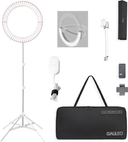GLAMCOR Galileo - Kit de luz de anillo portátil | Anillo de luz LED plegable de 18 pulgadas con rango de temperatura de color de 2,700 K a 5,600 K,