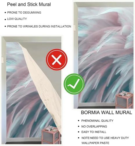 Miniatura 5 de Bormia - Papel tapiz colorido de plumas 3D para sala de estar, papel tapiz de sala de estar, papel tapiz de arte para el hogar, calcomanías de pared