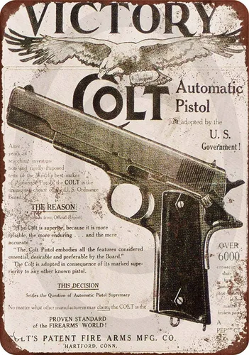 HomDeo Cartel de hojalata de 8 pulgadas de ancho x 12 pulgadas de alto Barbería Pub divertida decoración Art Colt M1911 Victory Vintage Look Metal
