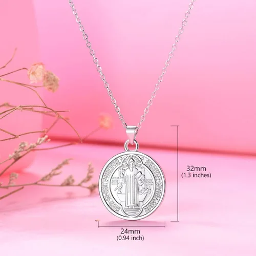 Miniatura 3 de Collar de medalla de San Benito de oro de 18 quilates o acero inoxidable 316L con medalla cristiana sacramental para proteger el mal de la joyería