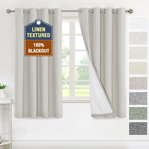 Miniatura 53 de H.VERSAILTEX - Cortinas 100% opacas con aislamiento térmico, texturizadas, de lino, con bloqueo de calor y luz completa, p/sala de estar y Roble