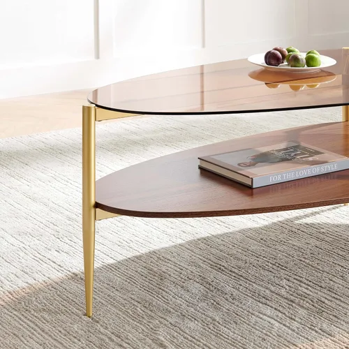 Miniatura 8 de LumFurn Mesa auxiliar ovalada de cristal, diseño moderno de mediados de siglo, 43 pulgadas de largo x 21 pulgadas de ancho x 17 pulgadas de alto