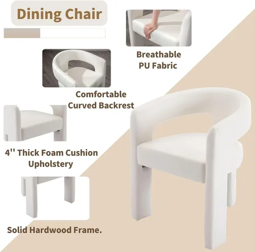 Miniatura 3 de HNY Silla moderna de cocina y comedor de estilo barril, silla de acento tapizada en cuero sintético PU con brazo, silla de lado de 47 cm de ancho