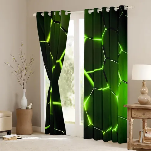 Miniatura 3 de Cortinas opacas con estampado de panal de abeja verde (30% -50%) con patrón hexagonal para ventana, cortina geométrica de colmena para dormitorio