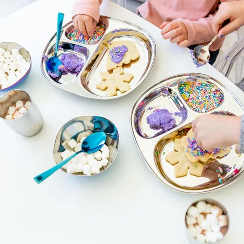 Miniatura 4 de Ahimsa Plato de Acero Inoxidable para Niños, Platos Divididos para Niños Pequeños y Bebés Diseñados por Pediatras, No Tóxico, Irrompible y Apto